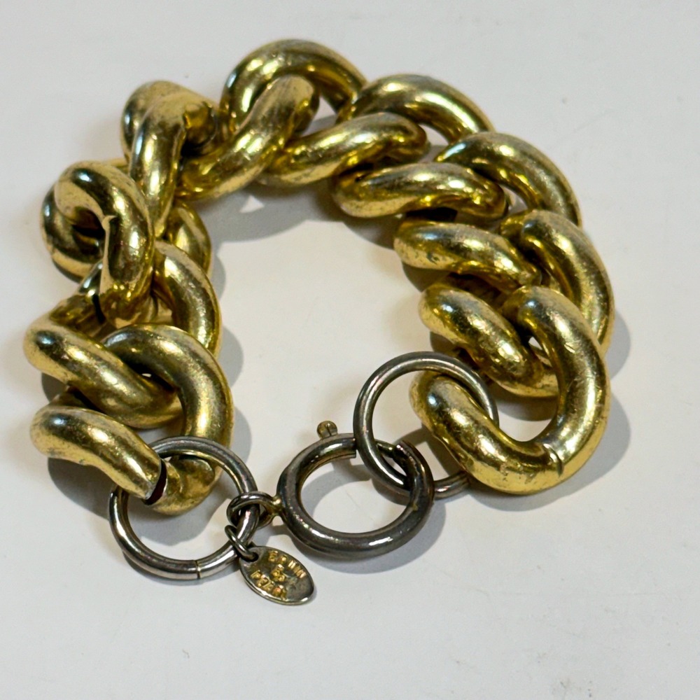 Vintage BSK Chunky Gold Tone Curb Link Chain Bracelet Signed Costume Jewelry